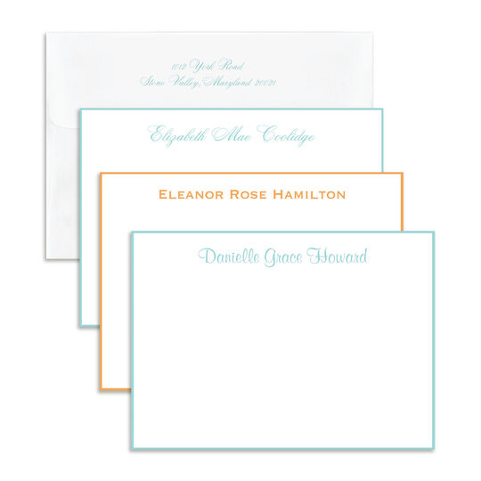 Aqua or Orange Hand-Bordered Note Cards
